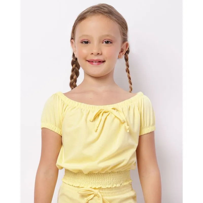 Blusa Infantil Cropped Ciganinha Lastex Manga Curta Amarela 6