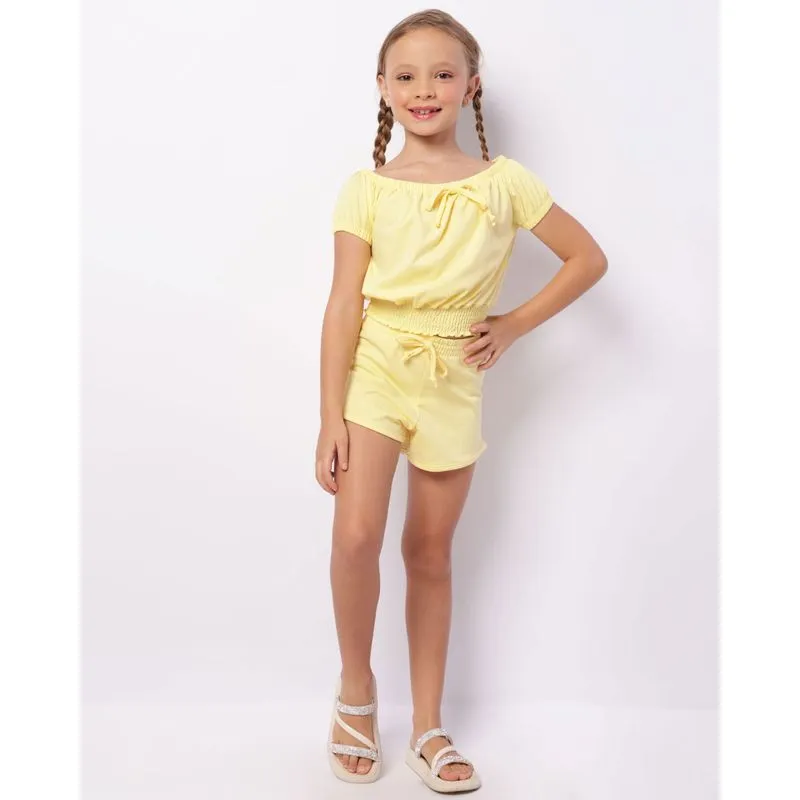 Short Infantil Moletinho Algodão com Glitter Amarelo 8