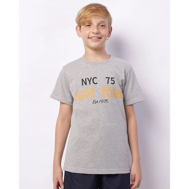 Camiseta Juvenil Estampa New York Manga Curta Cinza 12