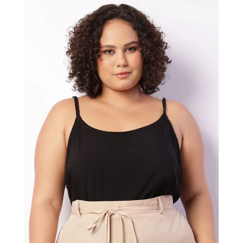Regata Plus Size Feminina Viscose Alcinha Trançada Preta G3