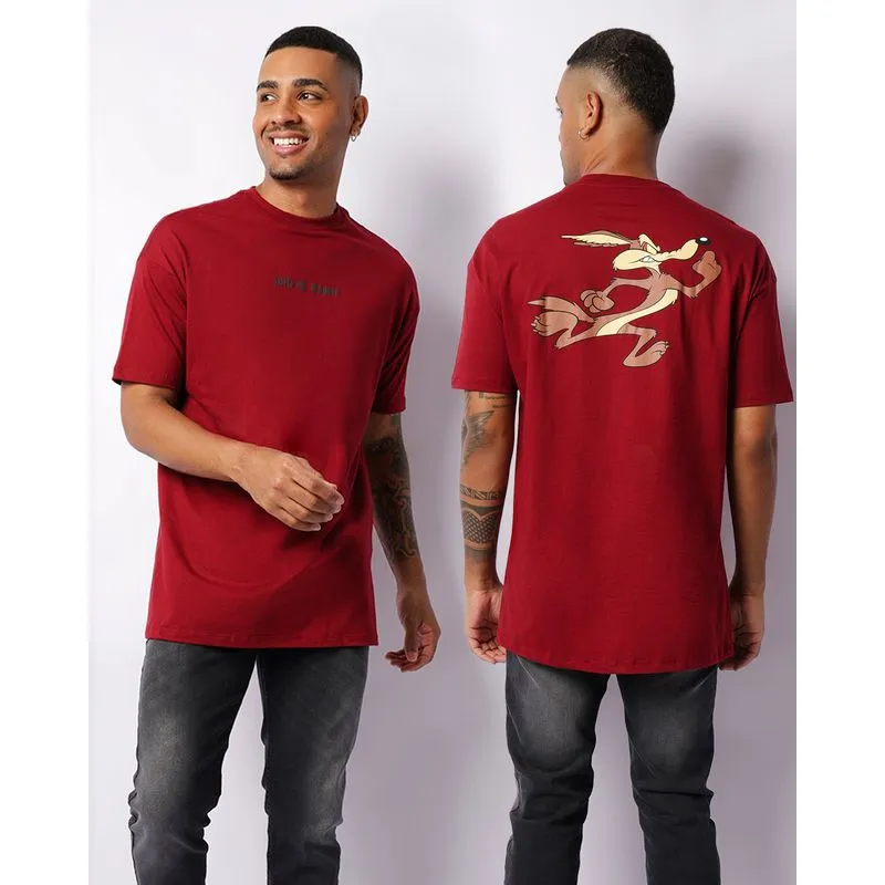 Camiseta Masculina Warner Estampa Frente E Costas Coyote Manga Curta Vinho M