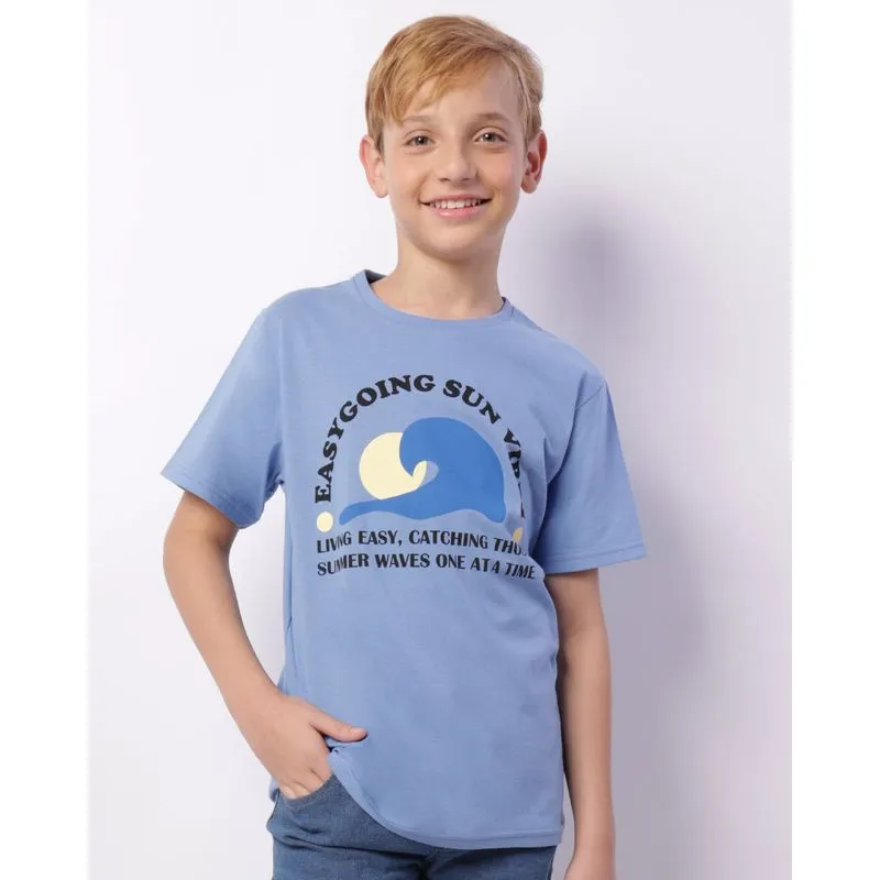Camiseta Juvenil Estampa Tropical Manga Curta Azul 10