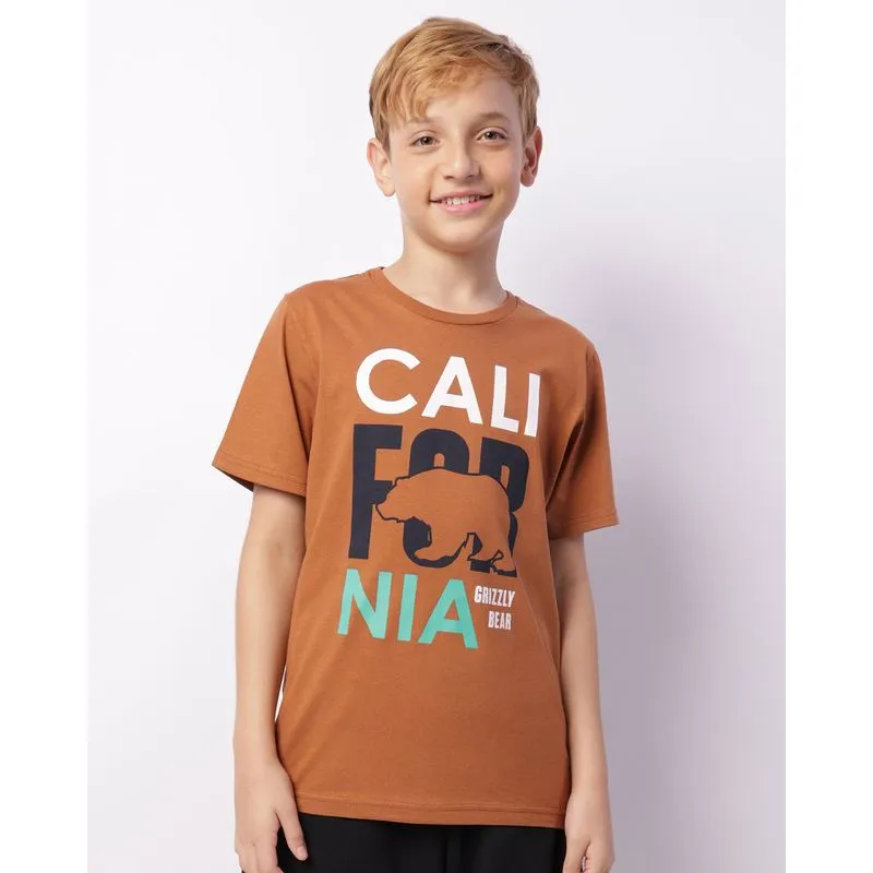 Camiseta Juvenil Estampa Califórnia Manga Curta Marrom 12