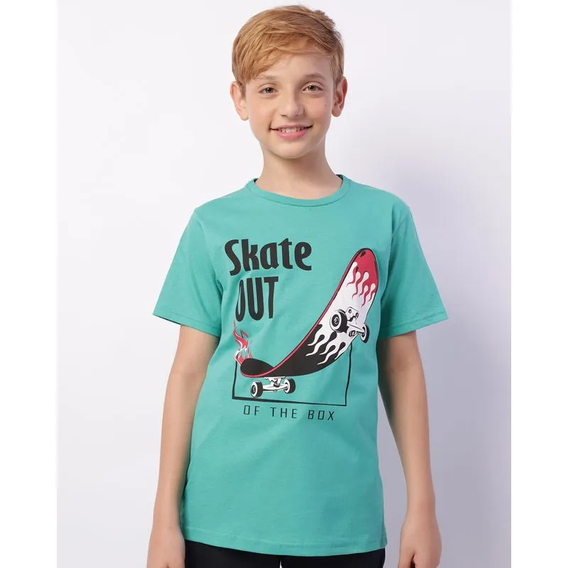 Camiseta Juvenil Estampa Skate Manga Curta Verde 12