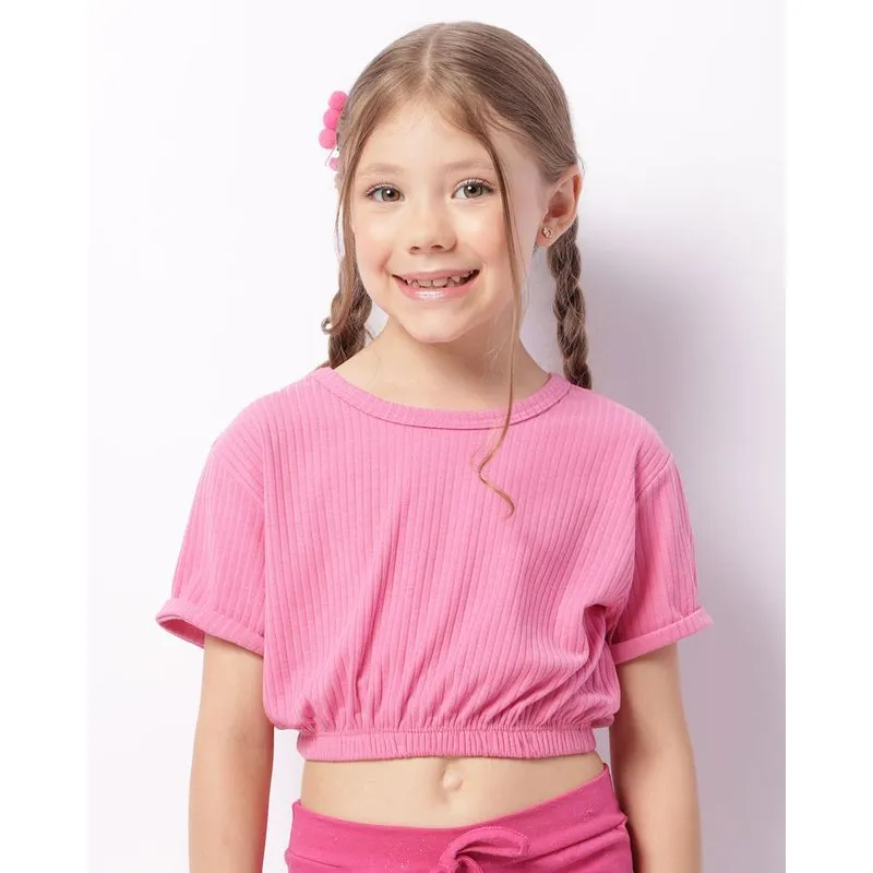 Blusa Infantil Canelada Manga Curta Rosa 8