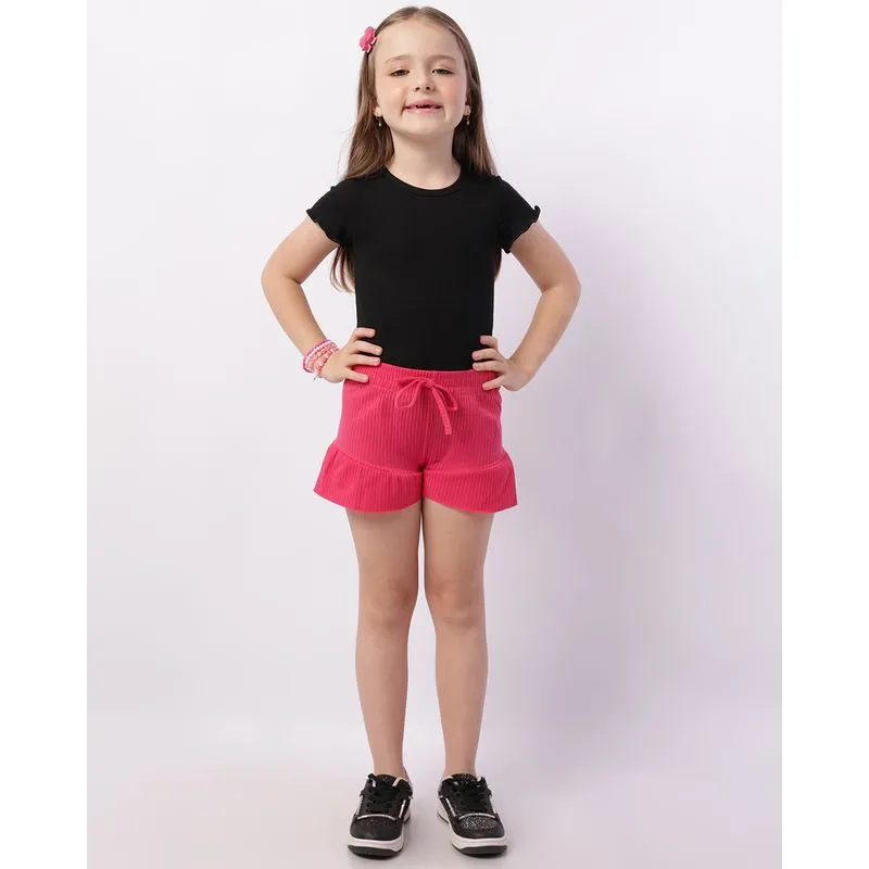 Short Infantil Curto Canelado com Babado Rosa 8