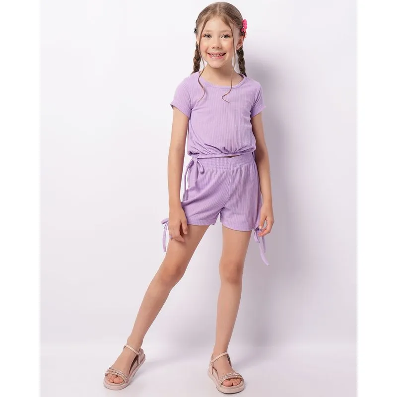 Short Infantil Curto Canelado Lilás 6