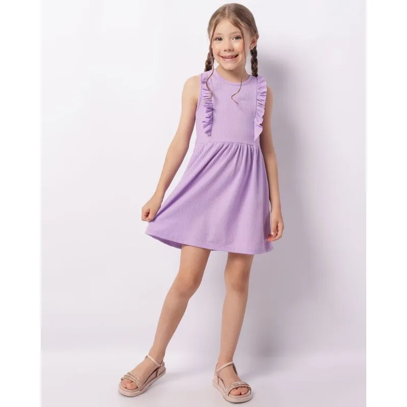 Vestido Infantil Canelado Com Babado Lilás 8