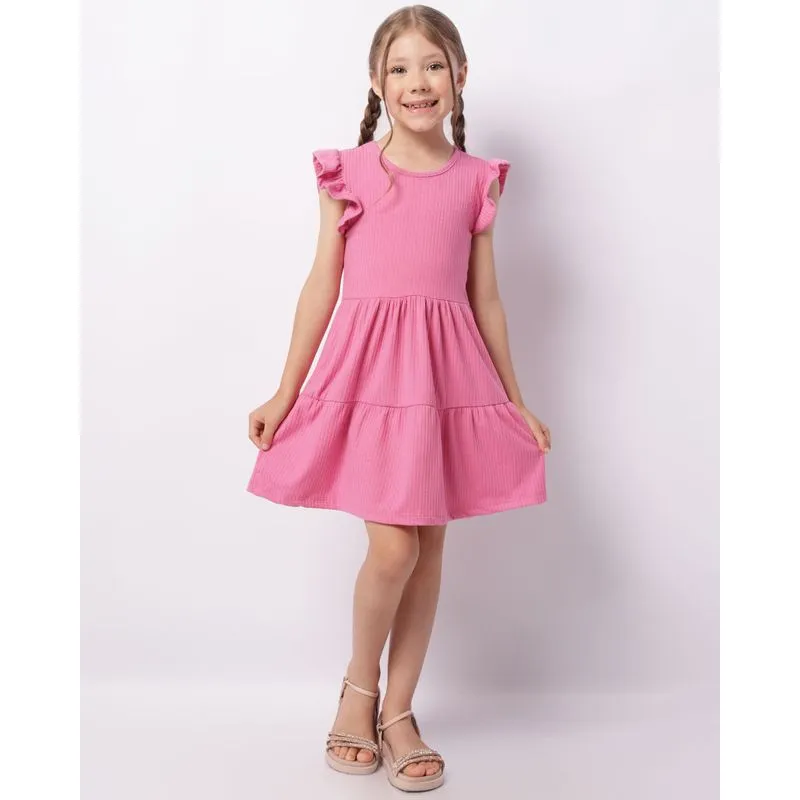 Vestido Infantil Três Marias Canelado Rosa 8