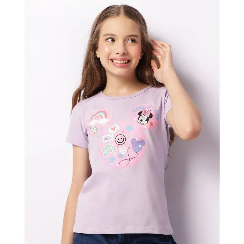 Camiseta Juvenil Disney Minnie Manga Curta Lilás 16