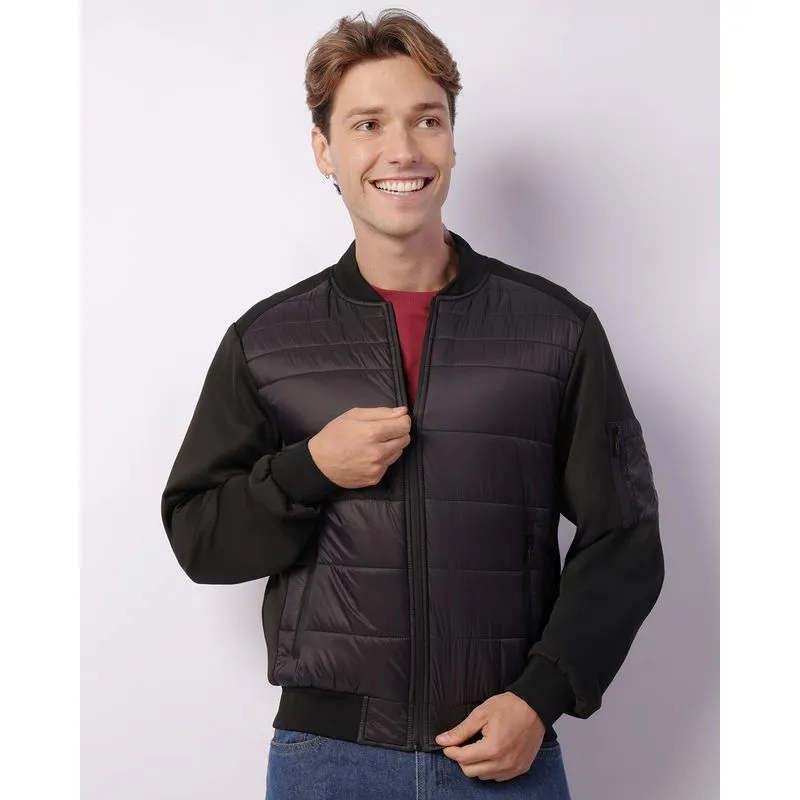 Jaqueta Masculina Puffer com Bolsos Zíper Preta G