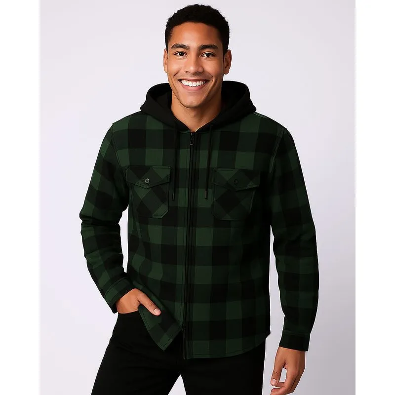 Jaqueta Masculina Flanelada Xadrez com Capuz Verde G