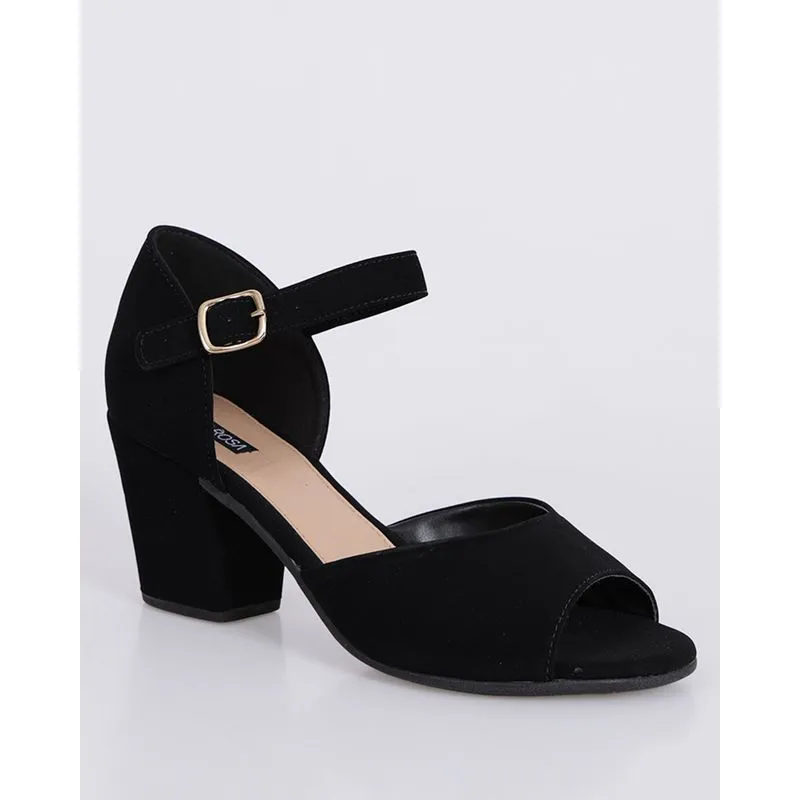 Sandália Feminina Casual Nobuck Salto Grosso Preta 35