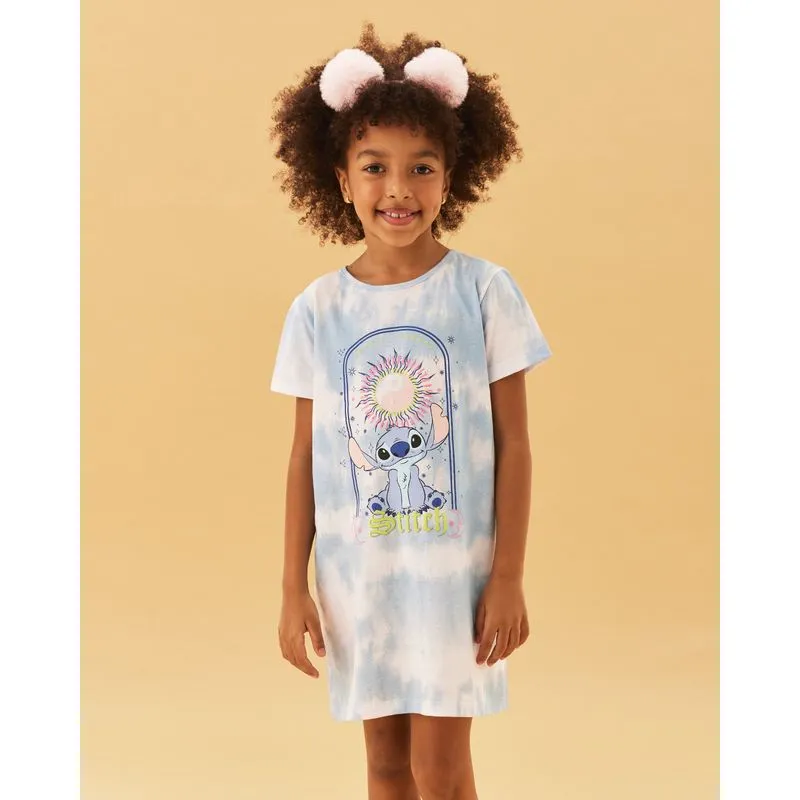 Camisola Infantil Manga Curta Disney Stitch Tie Dye Branca 6