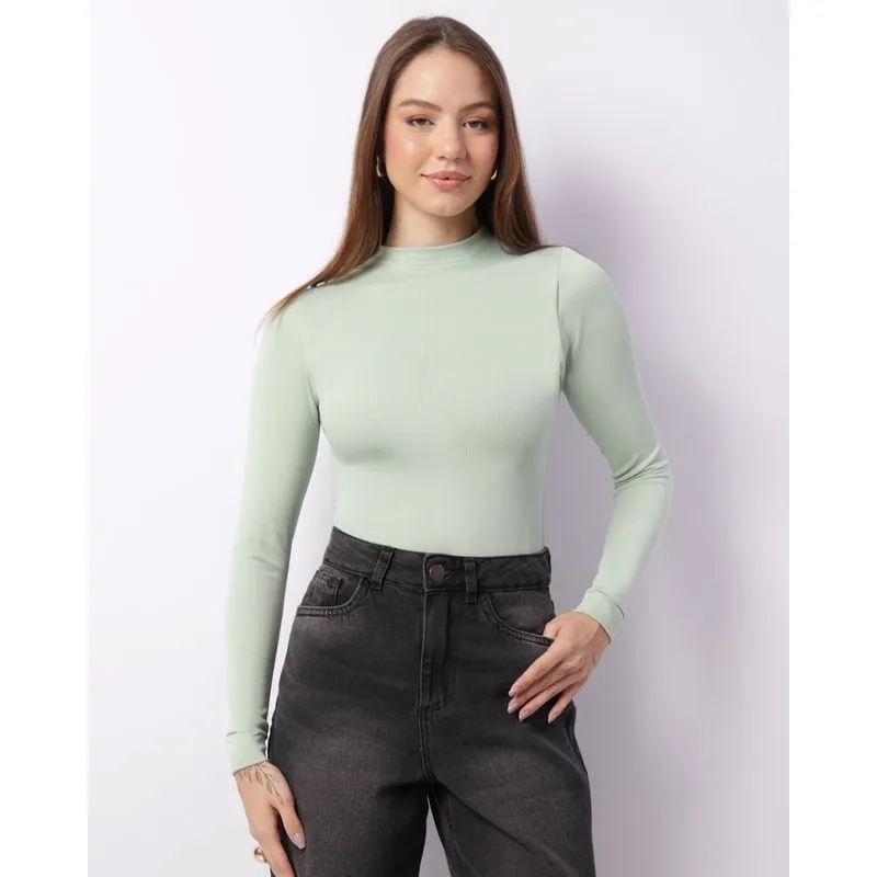 Blusa Feminina Canelada Manga Longa Verde G