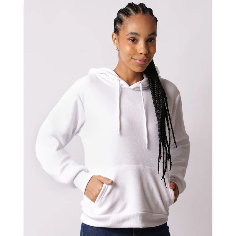 Blusão Feminino Fleece Bolso Canguru Branca GG