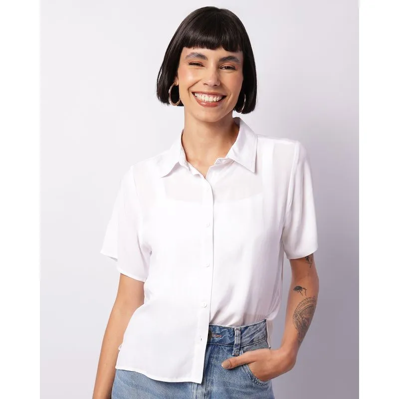 Camisa Feminina Viscose Manga Curta Branca PP