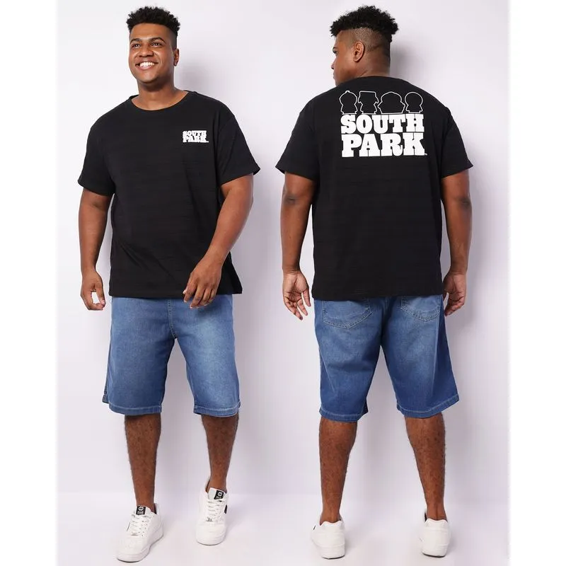 Camiseta Plus Size Masculina Texturizada Manga Curta South Park Preta G2