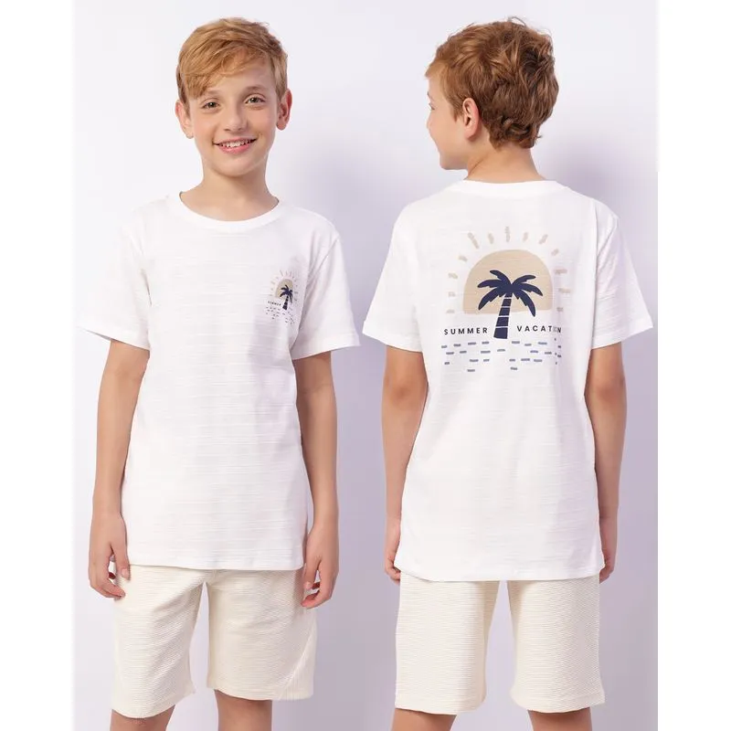 Camiseta Juvenil Estampa Frente E Costas Tropical Texturizada Branca 14