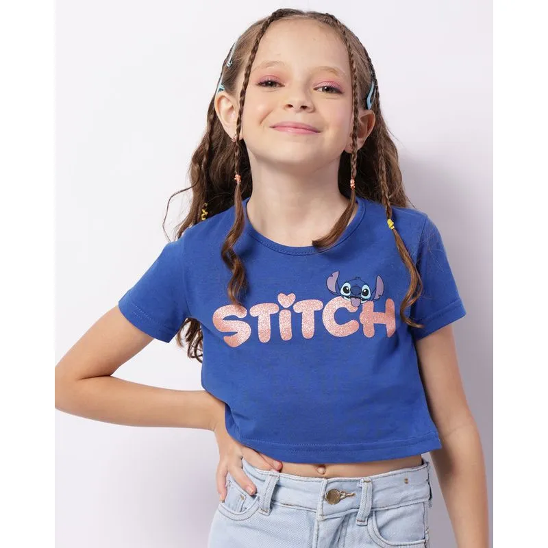 Camiseta Infantil Cropped Disney Stitch Azul 8