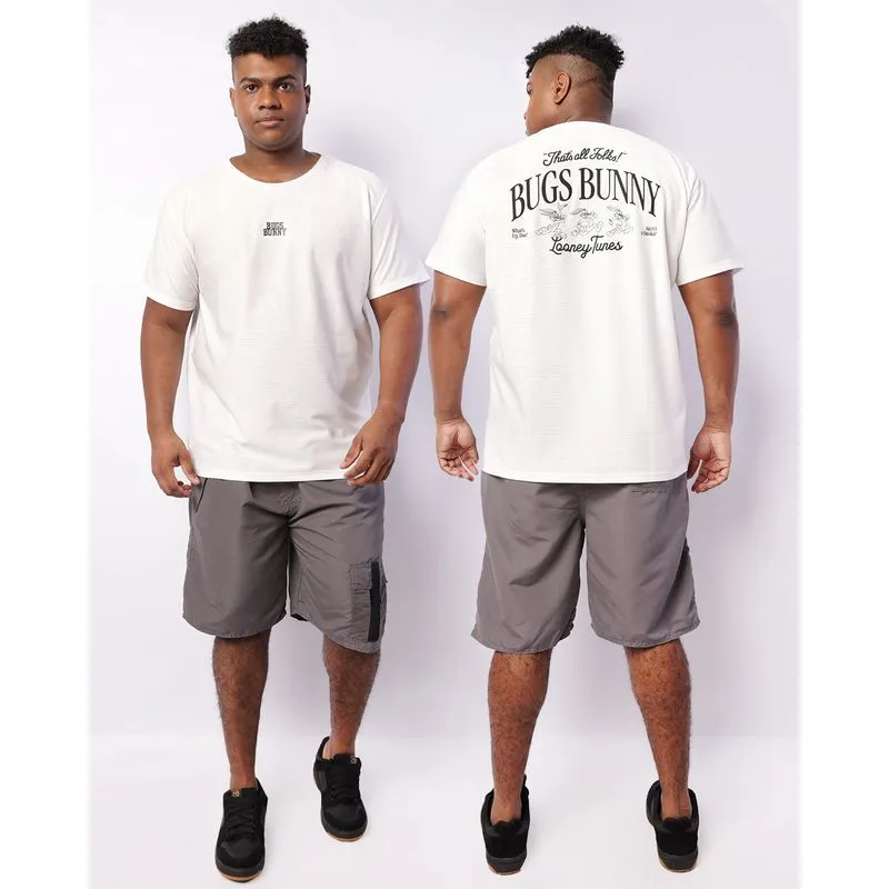 Camiseta Plus Size Masculina Texturizada Looney Tunes Off White G2