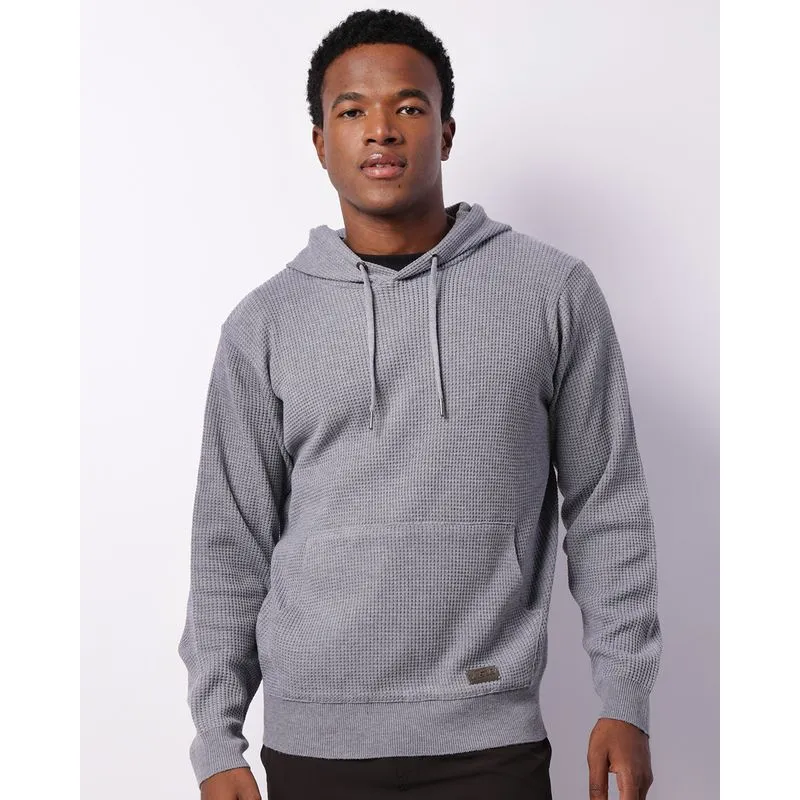 Blusão Masculino Tricô com Capuz Bolso Canguru Cinza M