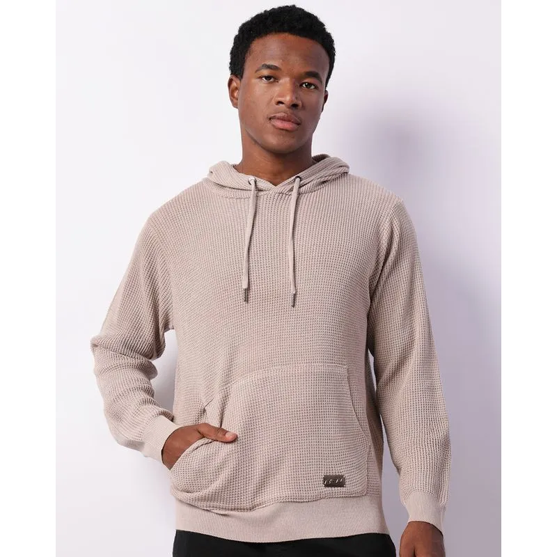 Suéter Masculino Tricô Com Capuz E Bolso Bege P