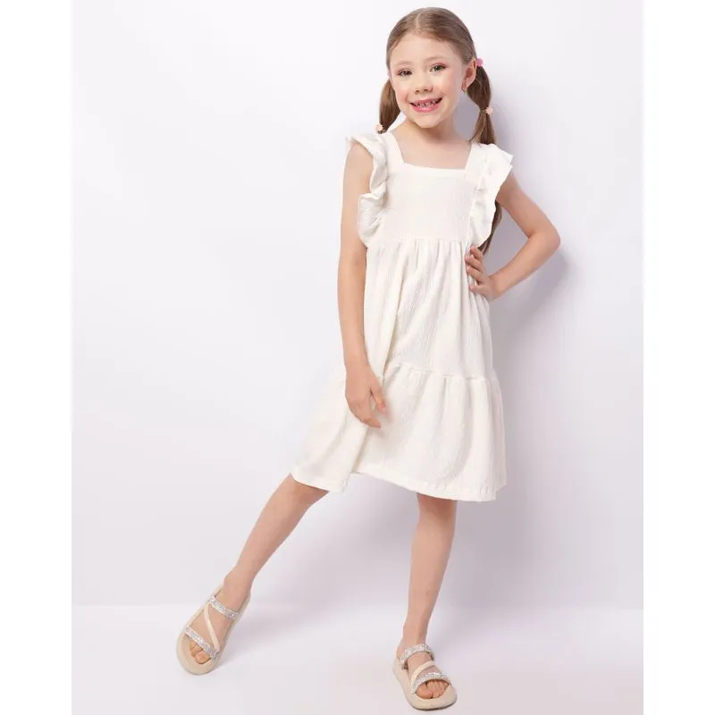 Vestido Infantil Curto Anarruga Com Babado Off White 4