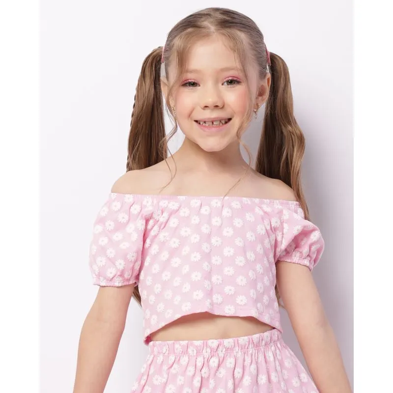 Blusa Infantil Cropped Ciganinha Manga Curta Estampada Rosa 4