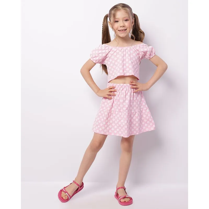 Saia Infantil Curta Estampa Flores Rosa 6
