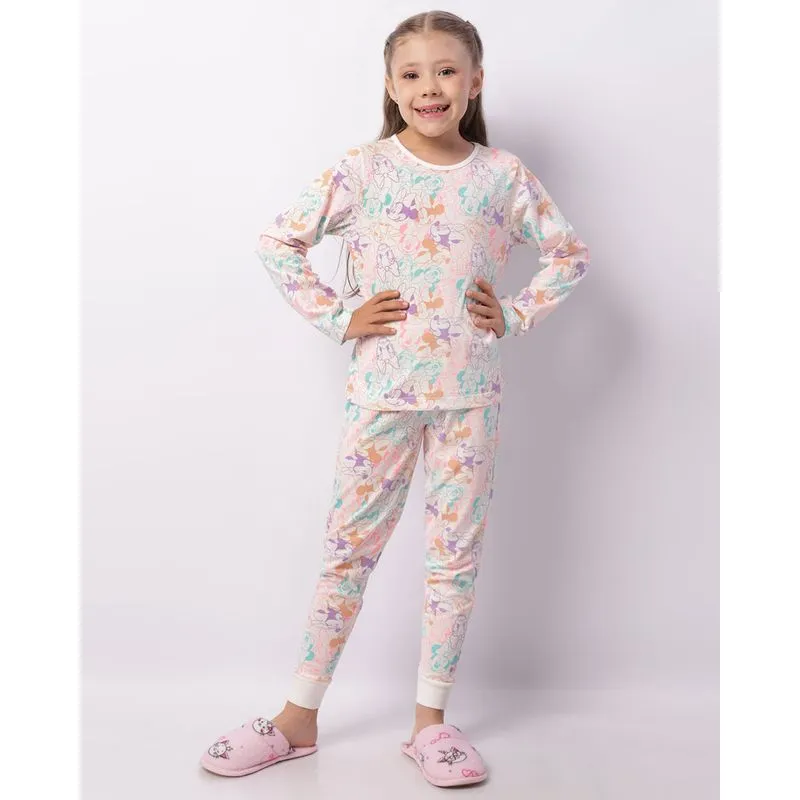 Pijama Infantil Longo Disney Minnie & Margarida Bege 6