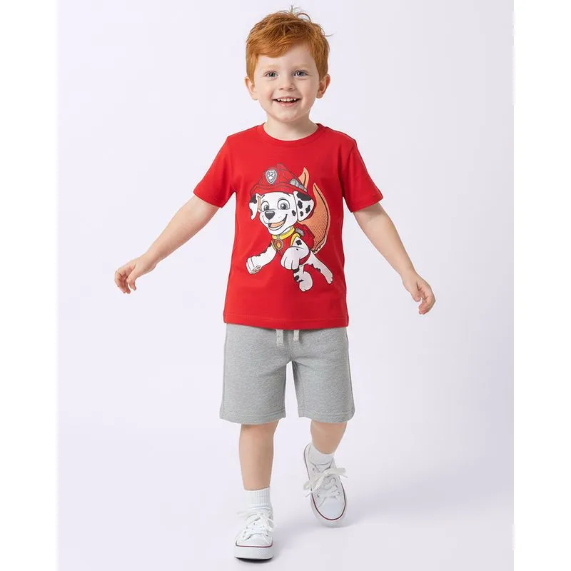 Camiseta Bebê Marshall Patrulha Canina Manga Curta Vermelha 1