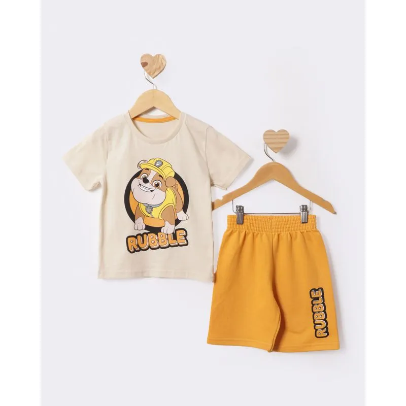 Conjunto Bebê Rubble Patrulha Canina Manga Curta Bege 1