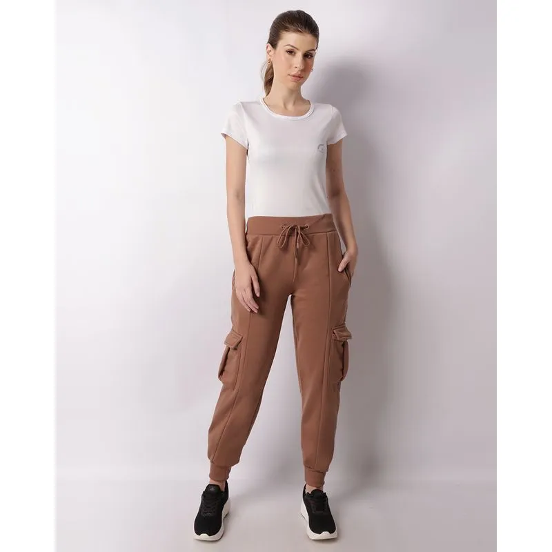 Calça Moletom Fitness Feminina Fitter Com Bolsos Cargo Marrom M