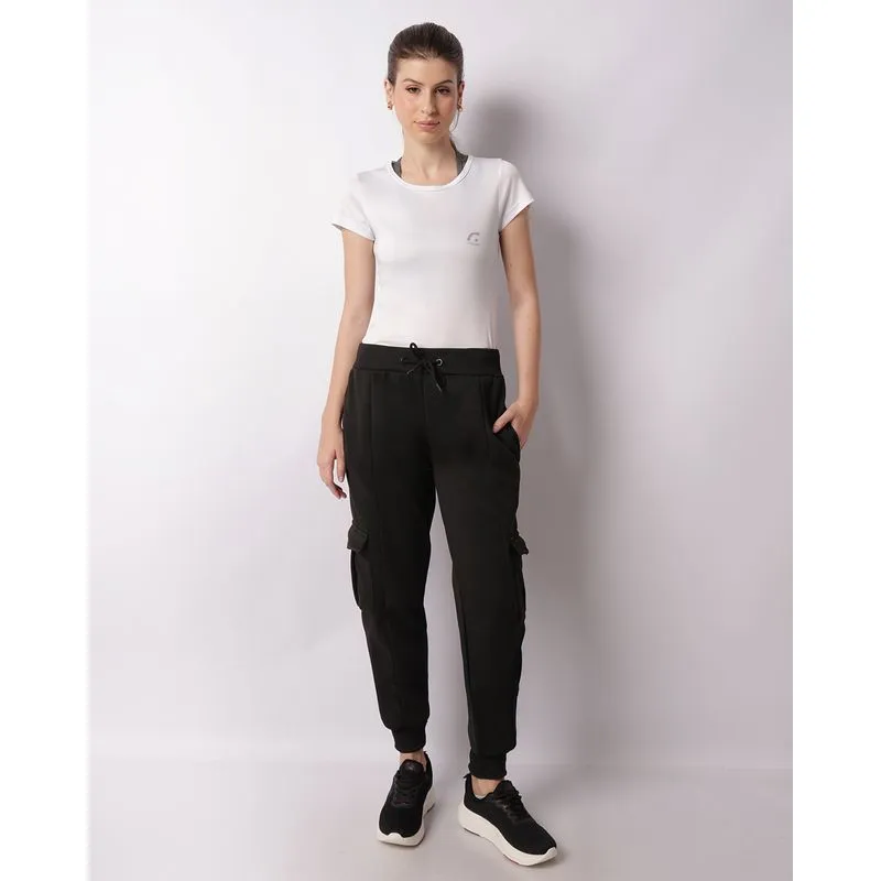 Calça Moletom Fitness Feminina Fitter Com Bolsos Cargo Preta P