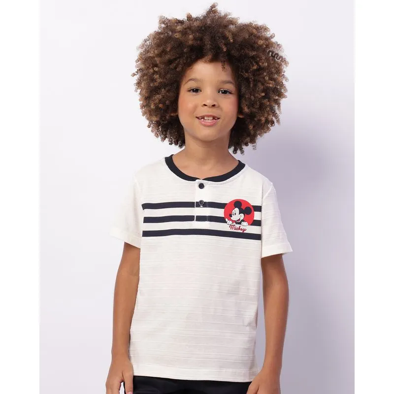 Camiseta Infantil Manga Curta Texturizada Disney Mickey Off White 10