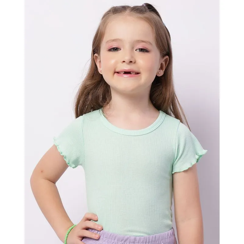 Blusa Infantil Manga Curta Canelada Frufru Verde 6