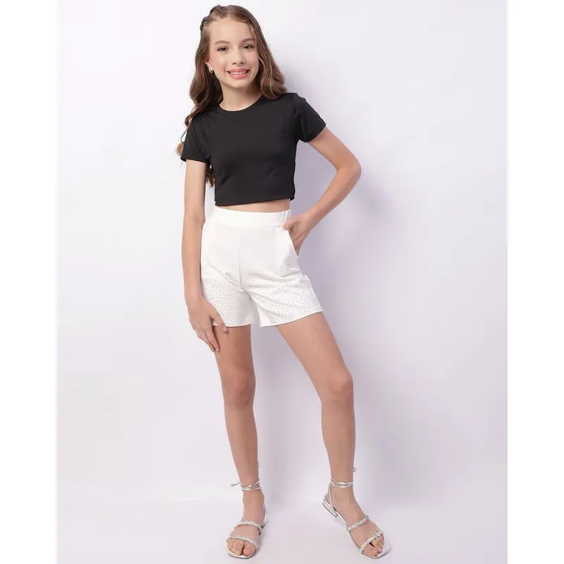 Short Juvenil Neoprene Strass Bolsos Off White 14