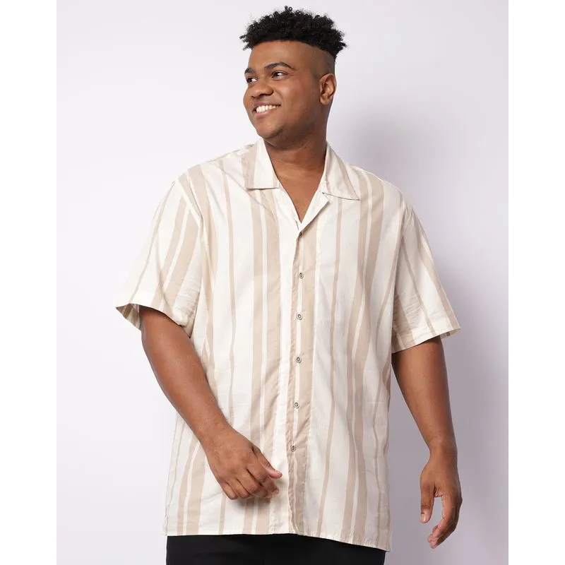 Camisa Plus Size Masculina Listrada Bege 7