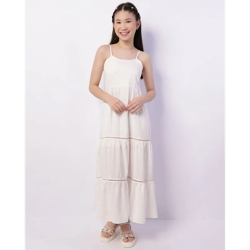 Vestido Juvenil Longo Viscose Listrado Lurex Branco 16