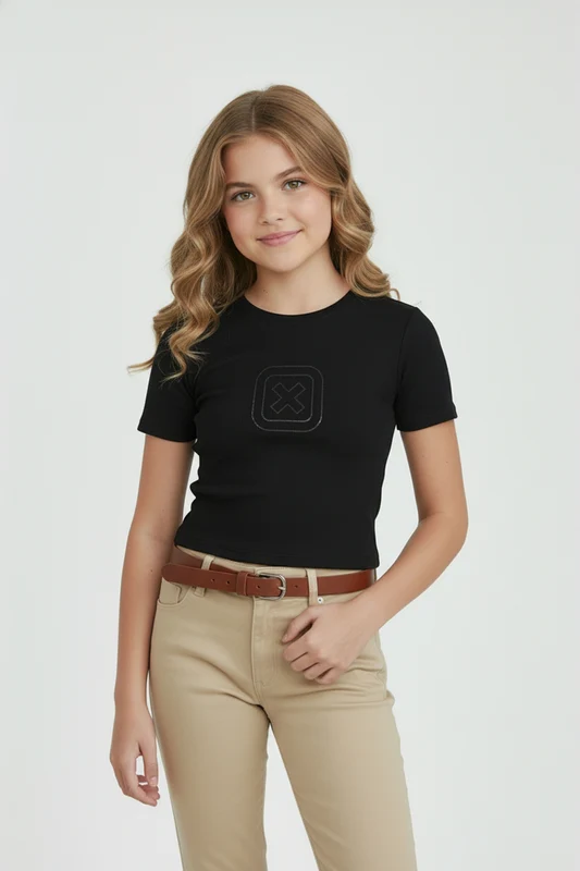 CAMISETA SLIM STRASS 50980I INFANTIL PRETO / 2A