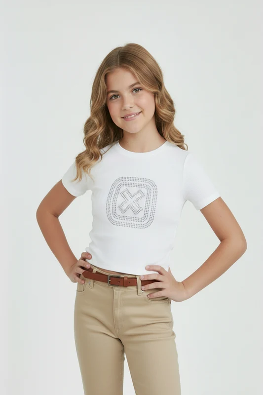 CAMISETA SLIM STRASS 50980I INFANTIL OFF WHITE / 10A