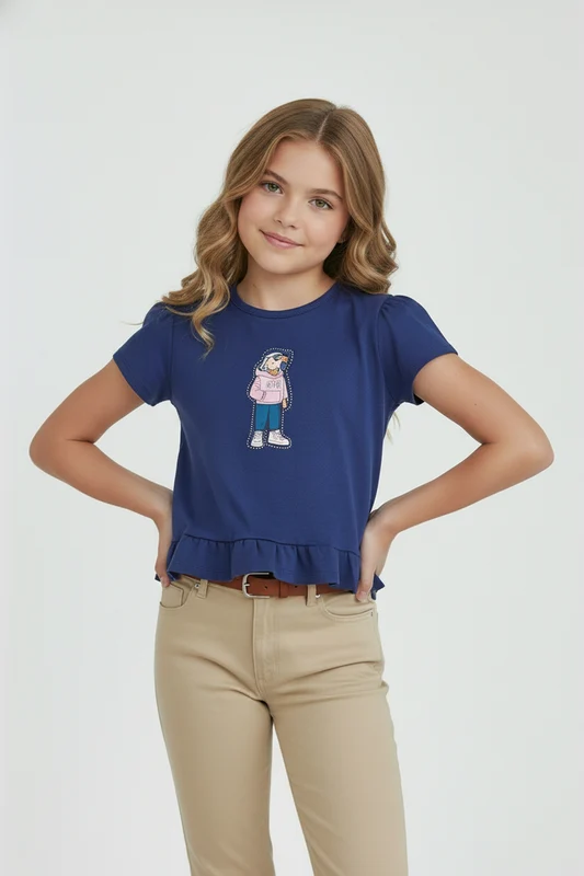BLUSA REGULAR SUEDINE STRASS 51087I INFANTIL MARINHO / 6A