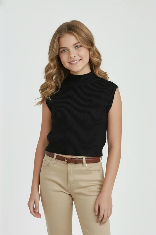 BLUSA TRICOT SLIM 51007I INFANTIL PRETO / 12A
