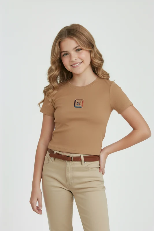 CAMISETA SLIM FIO 30 PENTEADA 51066I INFANTIL CARAMELO / 14A