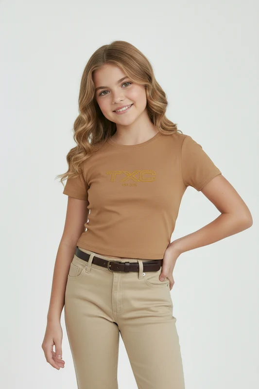 CAMISETA SLIM MALHA PENTEADA 51062I INFANTIL CARAMELO / 14A