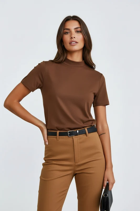 CAMISETA REGULAR MALHA COM 51112 MARROM / P