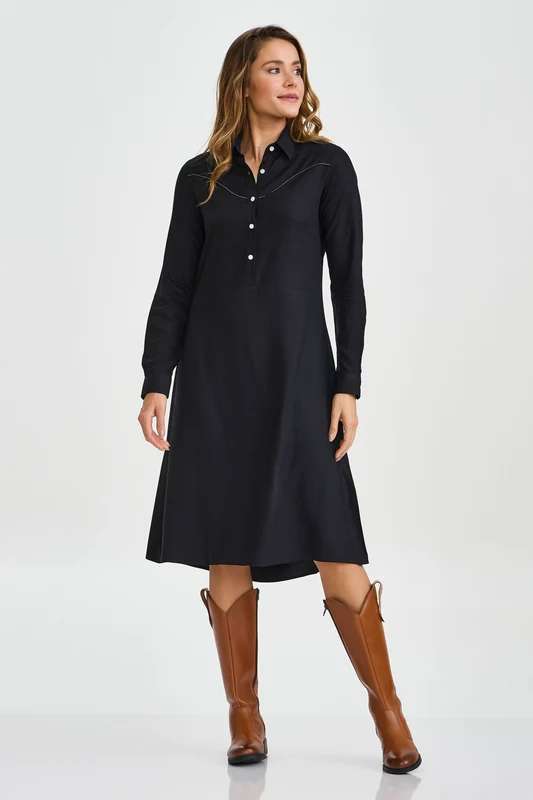 VESTIDO CHEMISE LINHO COM 40090V PRETO / P