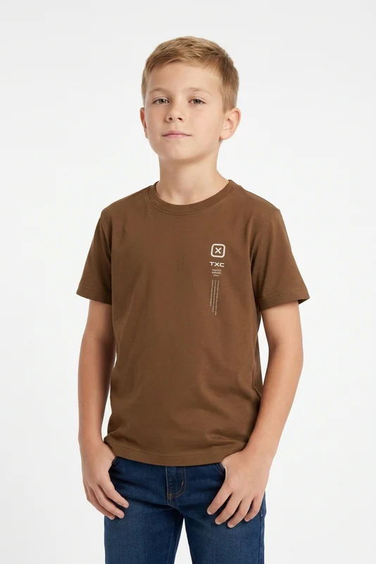CAMISETA REGULAR FIO 30 PENTEADA 192608 INFANTIL MARROM / 2A
