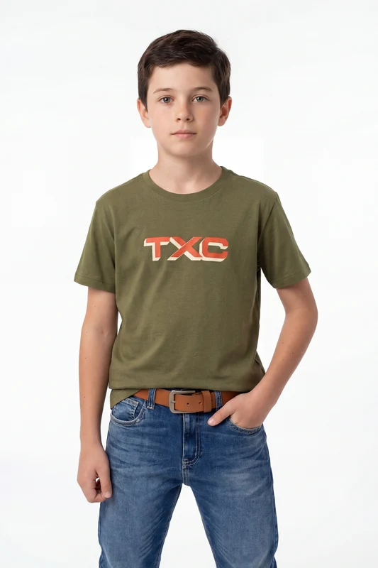 CAMISETA REGULAR FIO 30 PENTEADA 192593 INFANTIL VERDE MILITAR / 10A
